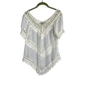 Crochet Gauze Top White S Boho Indie Folk Festival Beach Coastal Neutral Chic